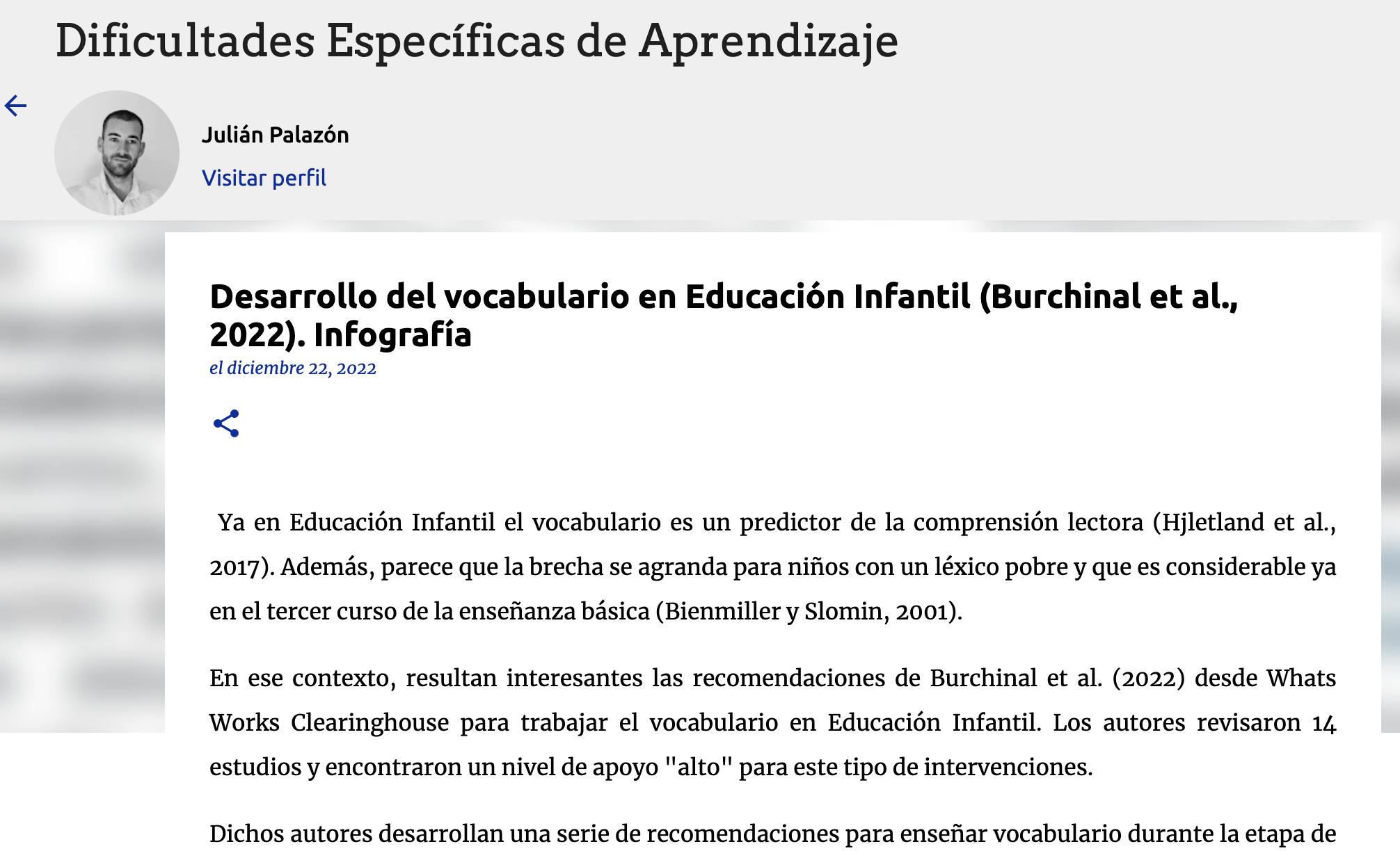 Captura de pantalla Entrada blog desarrollo vocabulario